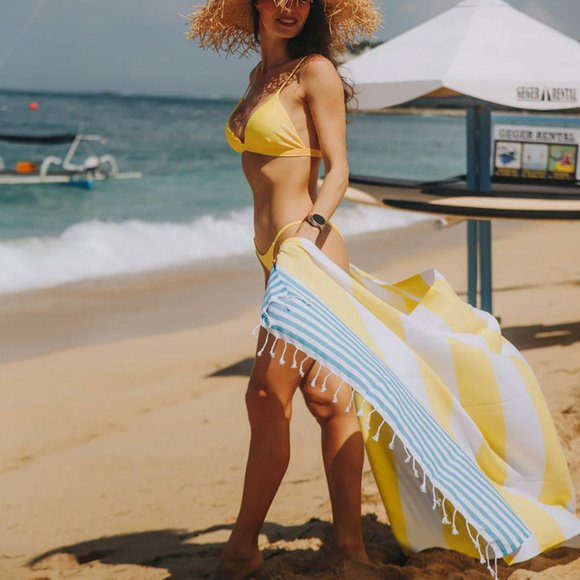 Citizens of the Beach Other - Sand Free Yellow Turquoise Turkish Cotton Beach Bath Towel